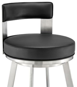 Armen Living Lynof 30" Swivel Faux Leather/Metal Bar Stool in Black/Chrome
