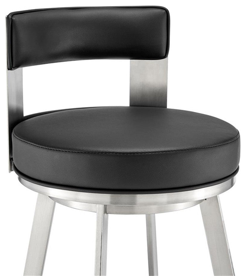 Armen Living Lynof 30" Swivel Faux Leather/Metal Bar Stool in Black/Chrome