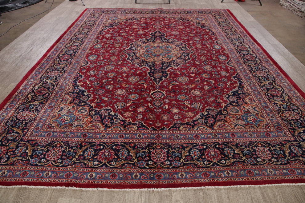 Consigned, Oriental Vintage-Style Handmade Area Rug Persian, Red, 10x13