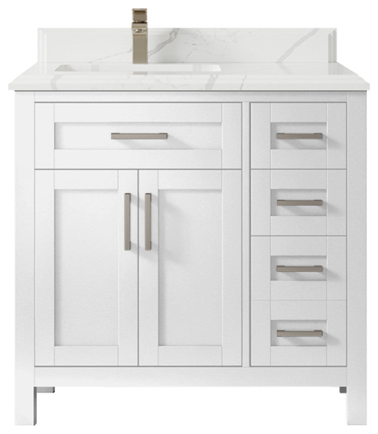 Cambridge 36 Left Offset Bath Vanity in White 1.5" Calacatta Laza