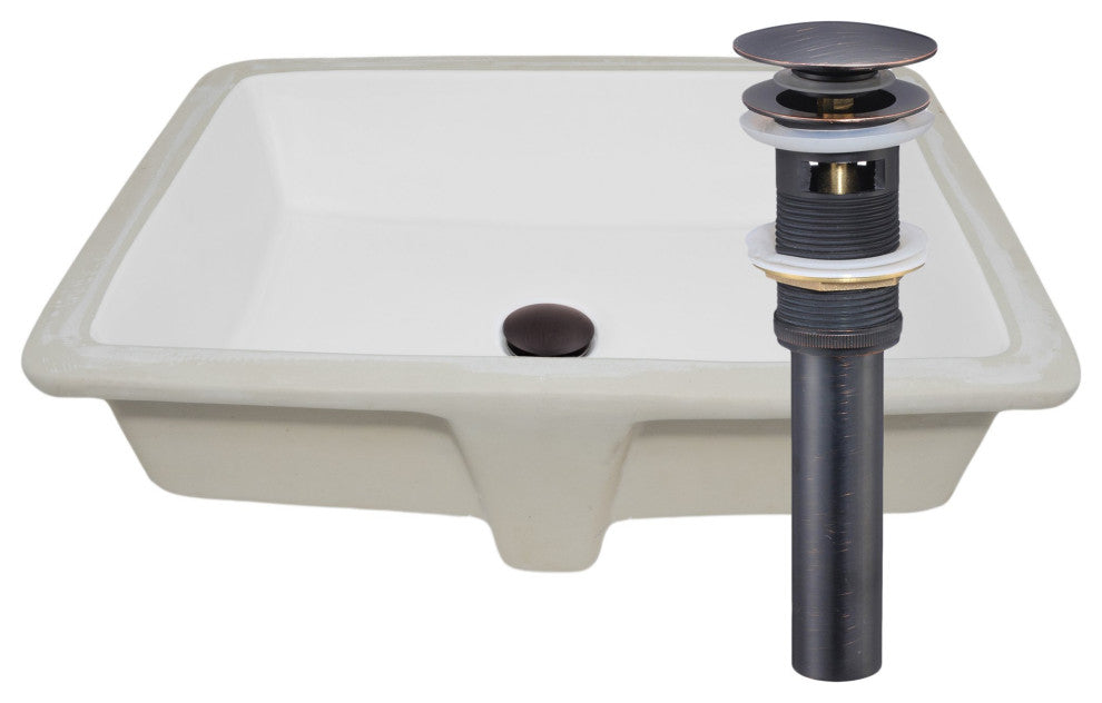 NP-U193911 ShallowRectangular Undermount Porcelain Sink w/ OverflowDrain Options, Oil Rubbed Bronze