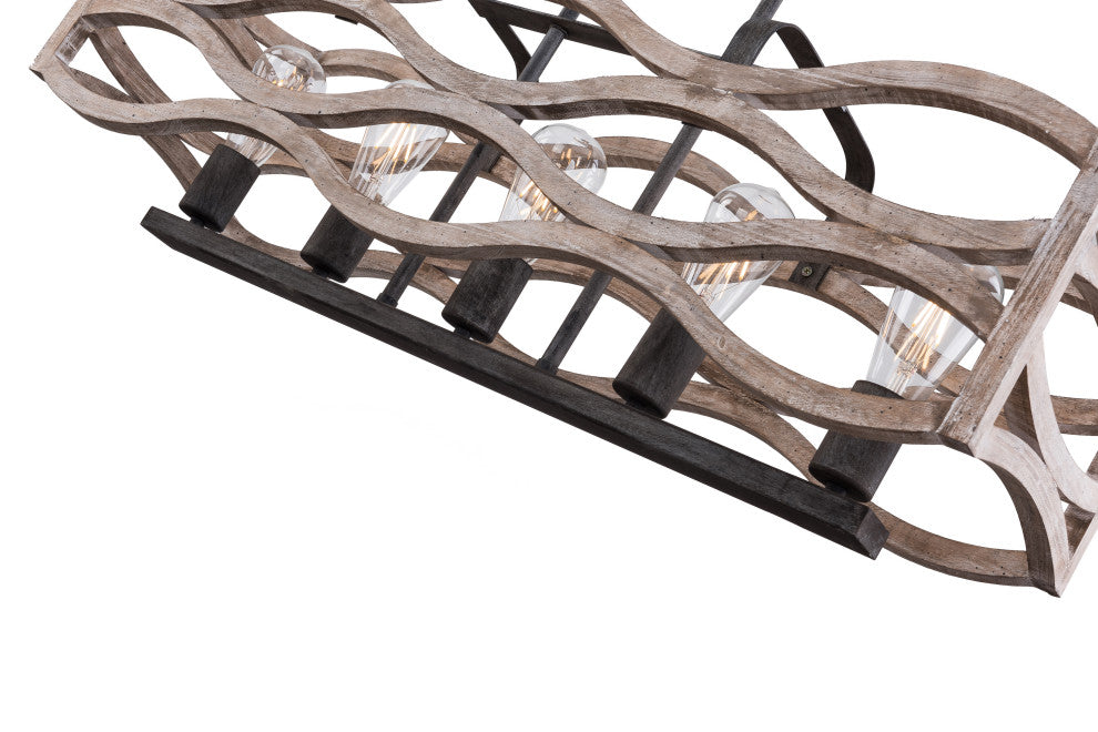 Coastal 5-Light Distressed Wood Chandelier Kitchen Island Pendant Light, Distressed