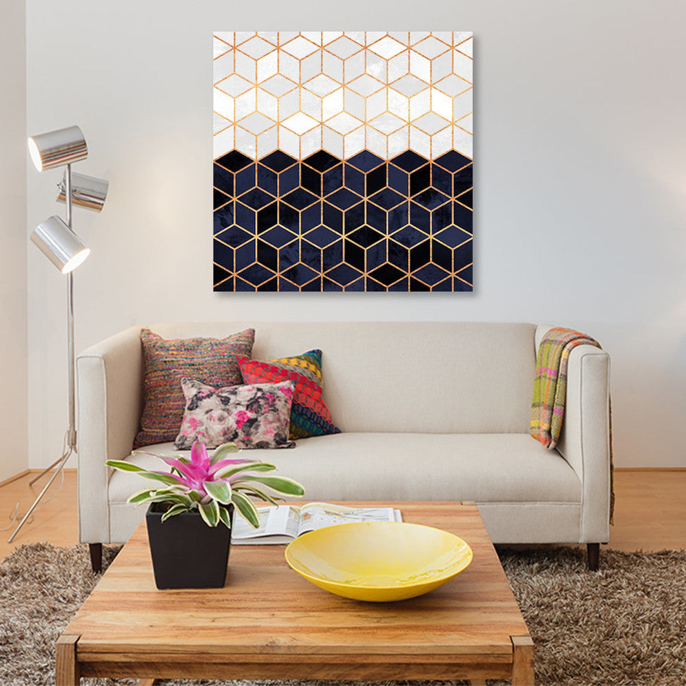"White And Navy Cubes" by Elisabeth Fredriksson, Canvas Print, 37"x37"