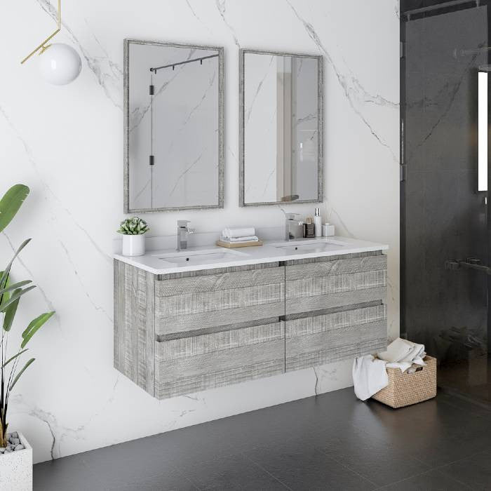 Fresca Formosa Modern 48" Ash Wall Hung Double Sink Vanity Set, Faucet Fft1040ch
