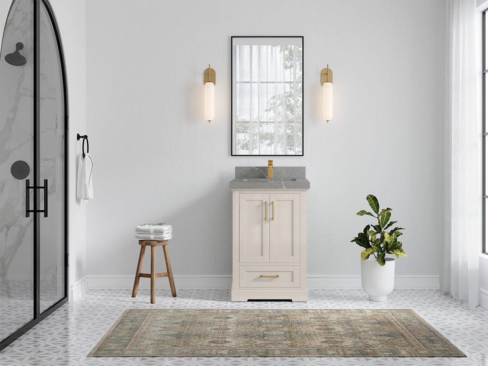 Boston 24" Single Sink Bath Vanity in Fine Grain 2" Piatra Gray