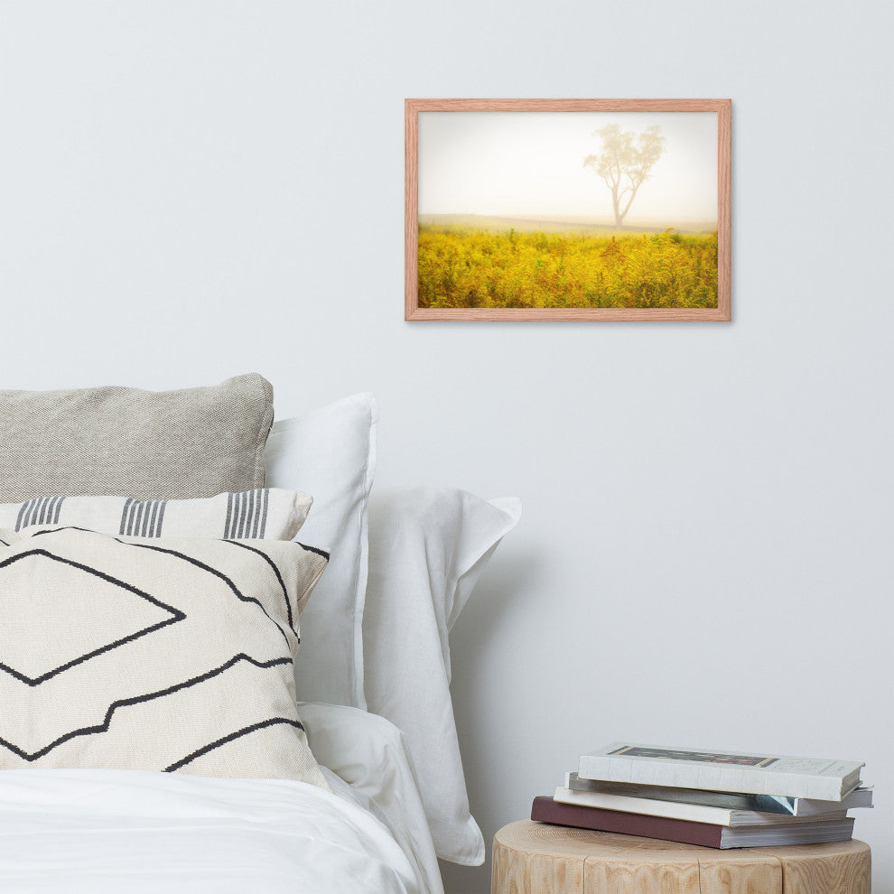 Dreams of Goldenrod and Fog Landscape Framed Photo Paper Wall Art Prints, Red Oak, 12" X 18"