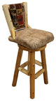 White Cedar Log Upholstered Swivel Barstool, Counter Height, Fairbanks Red and Emerson Buff