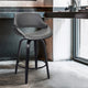 Levit 30" Swivel Barstool, Black Brush Wood Finish and Gray Faux Leather