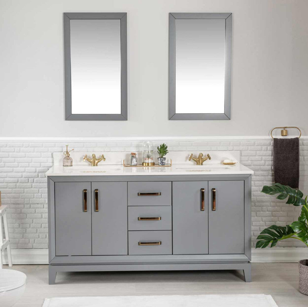 Fabia Collection 60" Bathroom Vanity With Sink, Mirror, Countertop, Dark Gray
