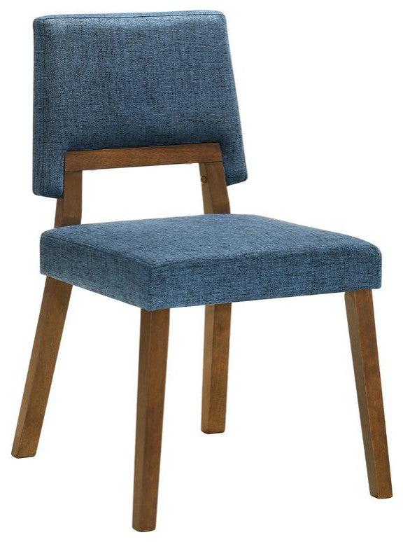 Channell Wood Dining Chair in Walnut Finish with Blue Fabric - Set of 2