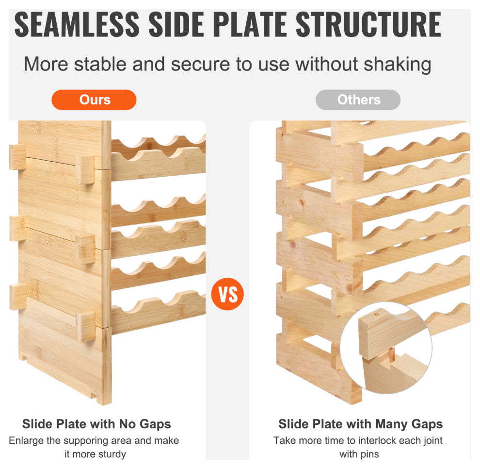 VEVOR Stackable Modular Wine Rack Bamboo Wood Display Shelf, 8 Tier, 72 Bottle