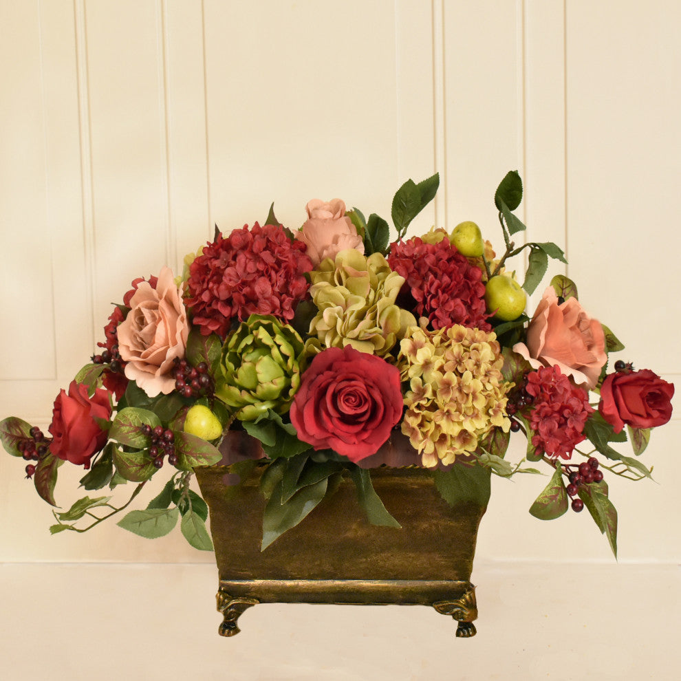 Hydrangea, Rose, and Artichoke Centerpiece
