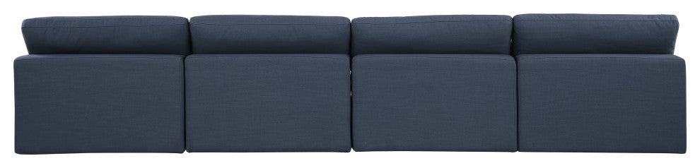 Comfy Upholstered Modular Sofa, Navy, 4-Piece: 4 Armless Chair, Linen Textured Fabric