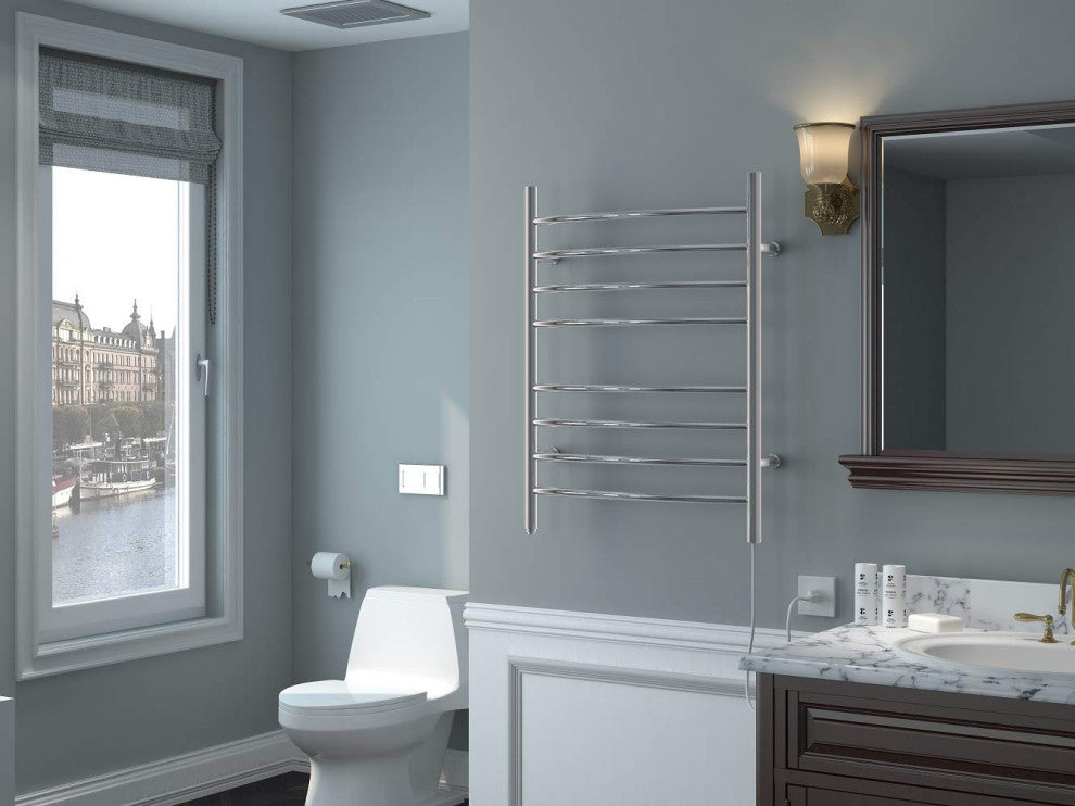 Heatgene Wall Mounted 8 Bar Plug-in Curved Towel Warmer Towel Rack, Brush Polish