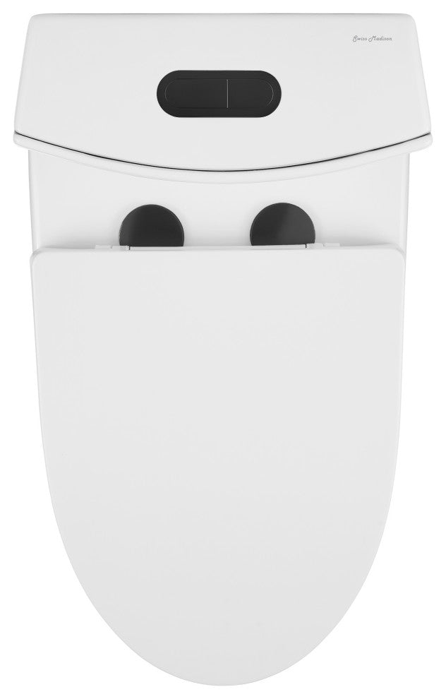 St. Tropez Elongated Toilet, Dual Vortex Flush, Glossy White With Black Hardware