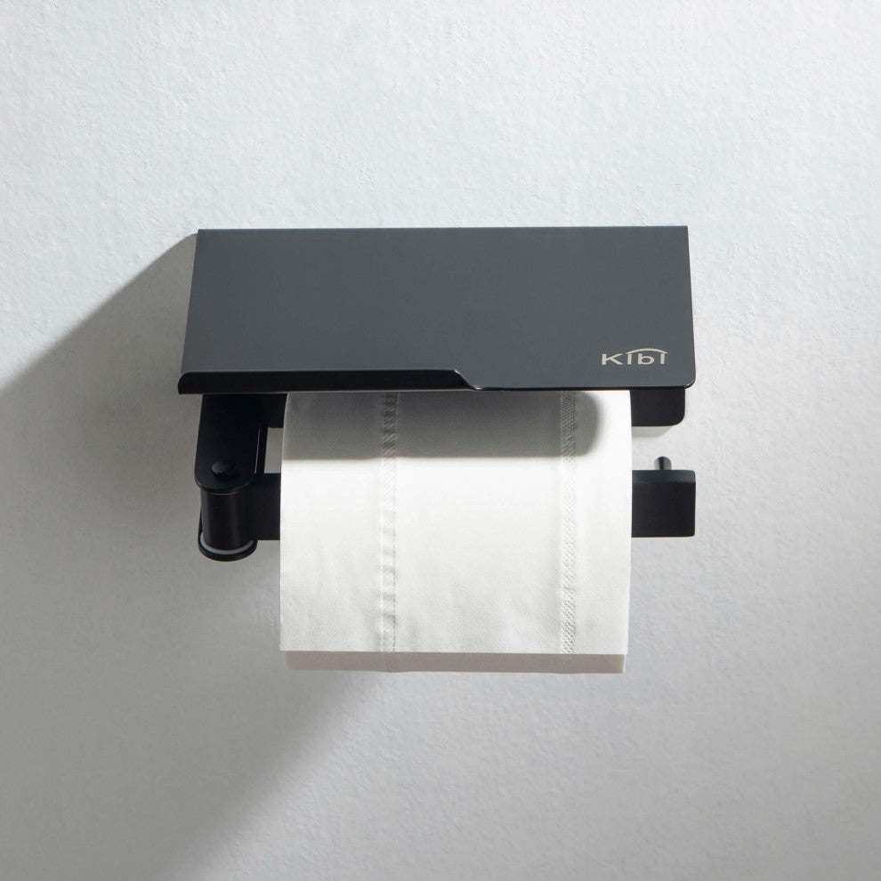 Deco Toilet Paper Holder With Shelf, Matte Black