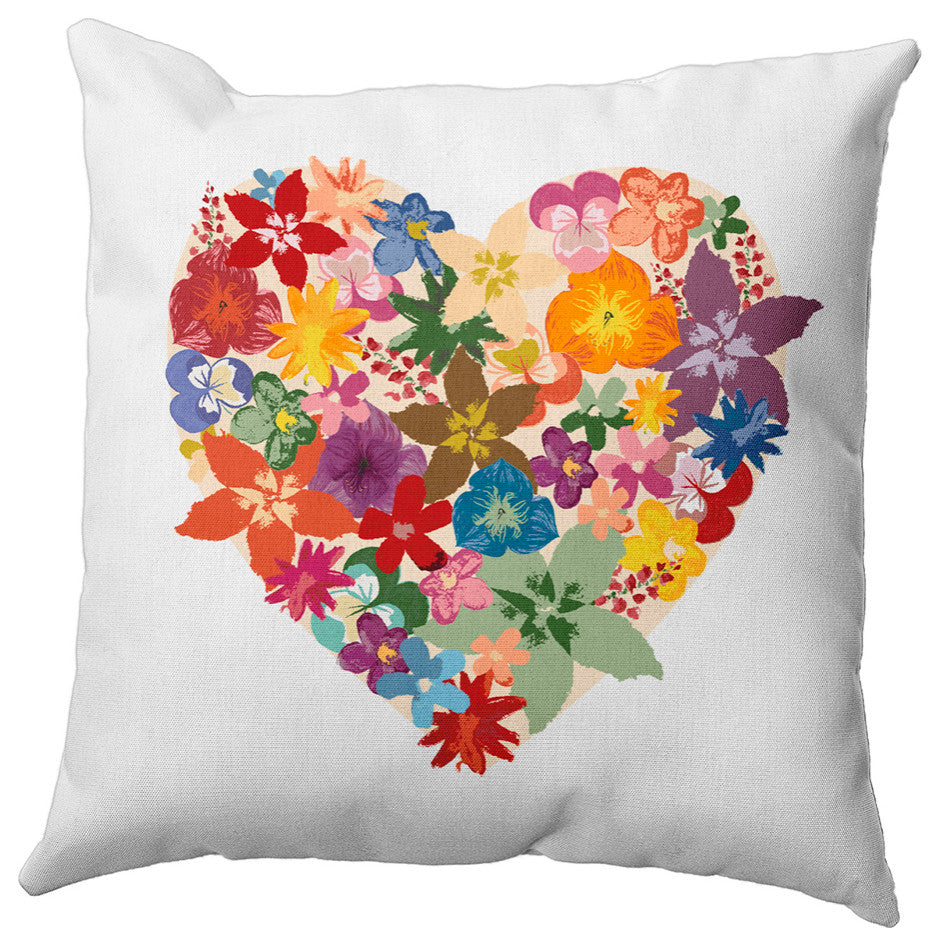 Flowery Heart Decorative Throw Pillow, Fresh Green, 16"x16"