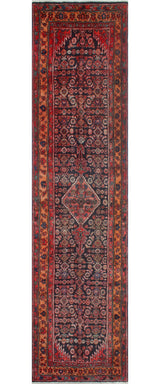 Fine Vintage Distressed Damilett Charcoal/Beige Runner, 3'4x14'1