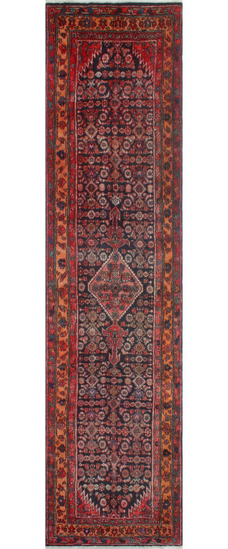 Fine Vintage Distressed Damilett Charcoal/Beige Runner, 3'4x14'1