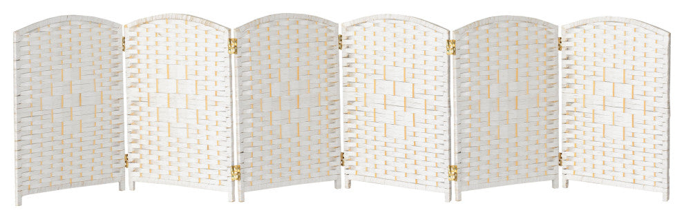 2 ft. Short Diamond Weave Fiber Room Divider White 6 Panel
