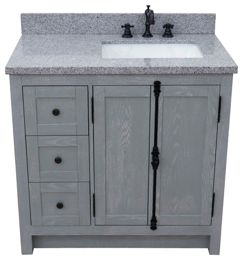37" Vanity, Gray Ash With Gray Granite Top, Right Doors/Right Rectangle Sink