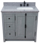 37" Vanity, Gray Ash With Gray Granite Top, Right Doors/Right Rectangle Sink