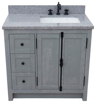 37" Vanity, Gray Ash With Gray Granite Top, Right Doors/Right Rectangle Sink