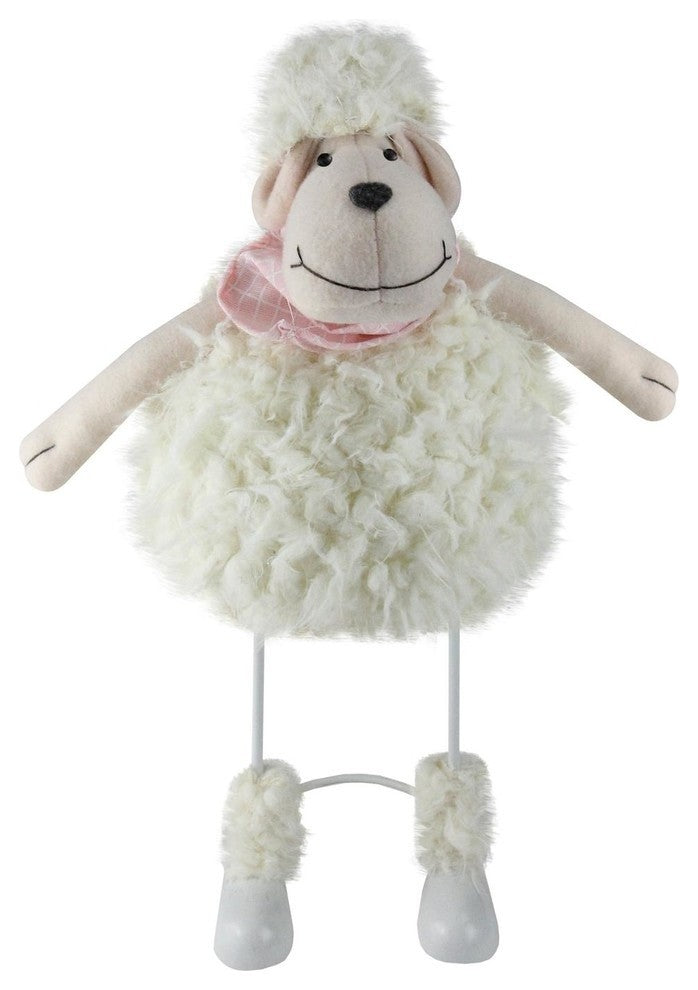 16" White Shaking Sheep With Pink Bandanna Easter Spring Tabletop Decor