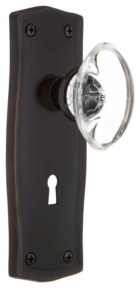 Prairie Plate With Keyhole Passage Oval Clear Crystal Knob, Timeless Bronze