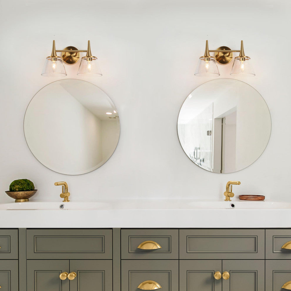 LNC 14" 2-Light Polished Gold With Seeded Glass Modern Vanity Light