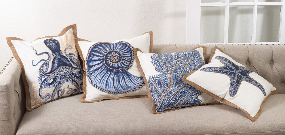 Star Fish Print Cotton Down Filled Throw Pillow