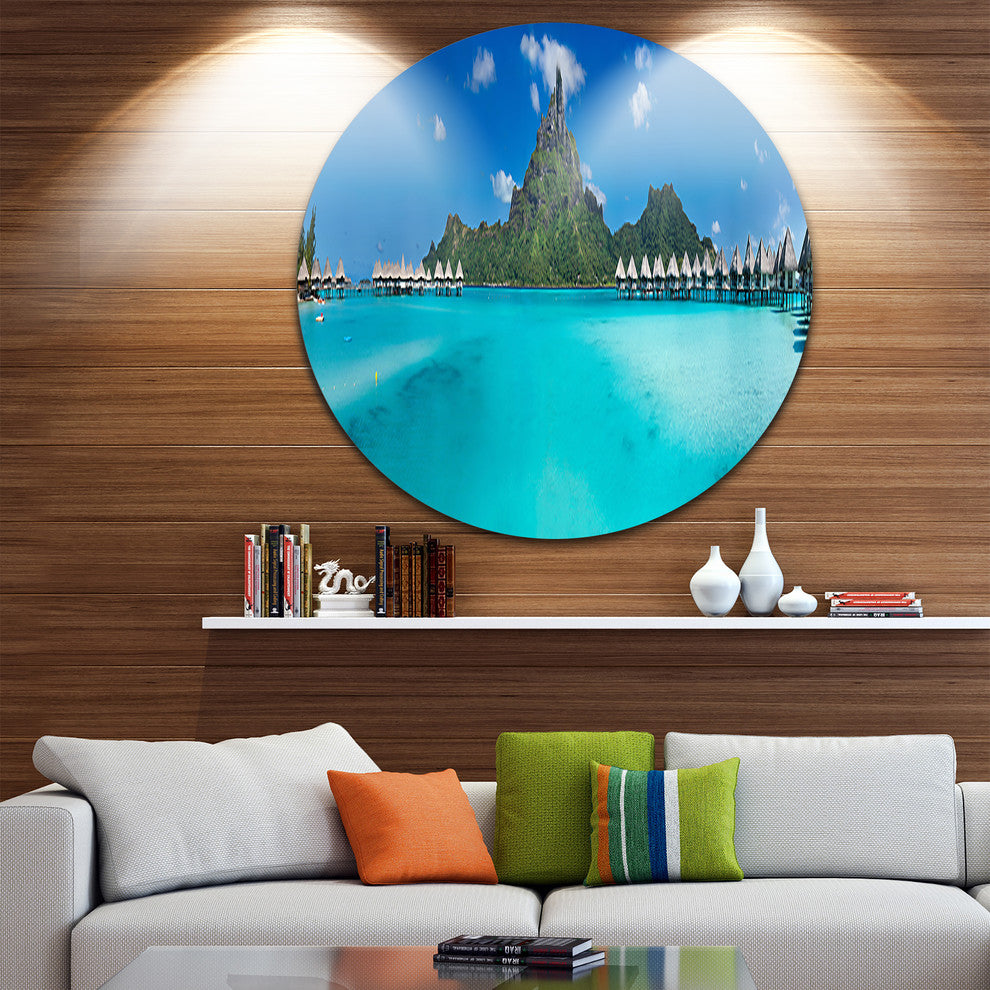 Bora Bora Panorama Beach, Seascape Round Wall Art, 11"