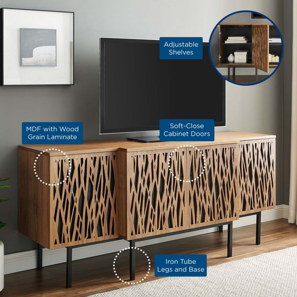 Console Entry Table Sideboard, Rectangular, Wood, Metal, Brown Walnut, Modern