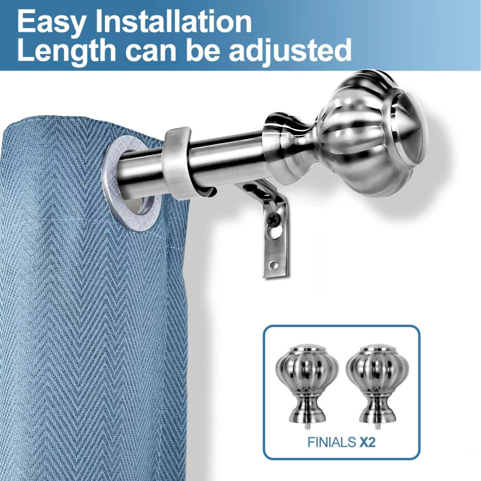 1" Doorknob Drapery Curtain Rod, Brushed Steel, 28"-48"