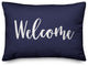 Welcome Lumbar Pillow, Navy, 14"x20"