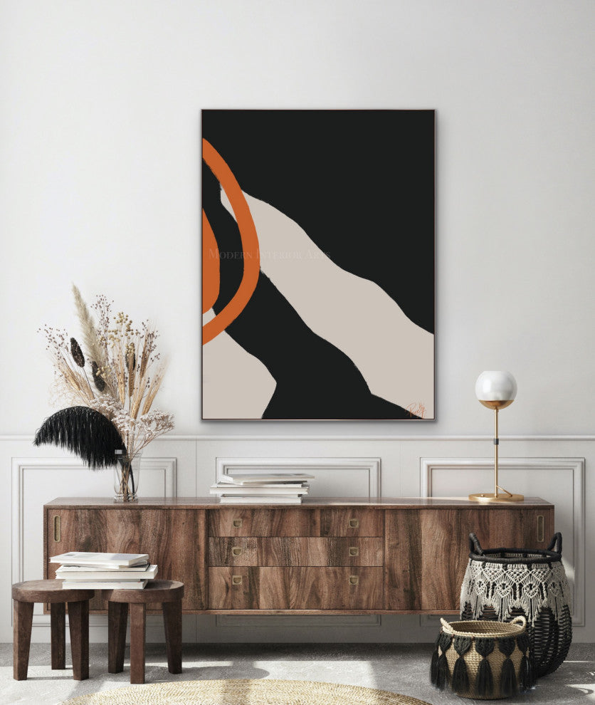 60x40" Minimal white black Wall Art Large Modern Painting Minimal white decor