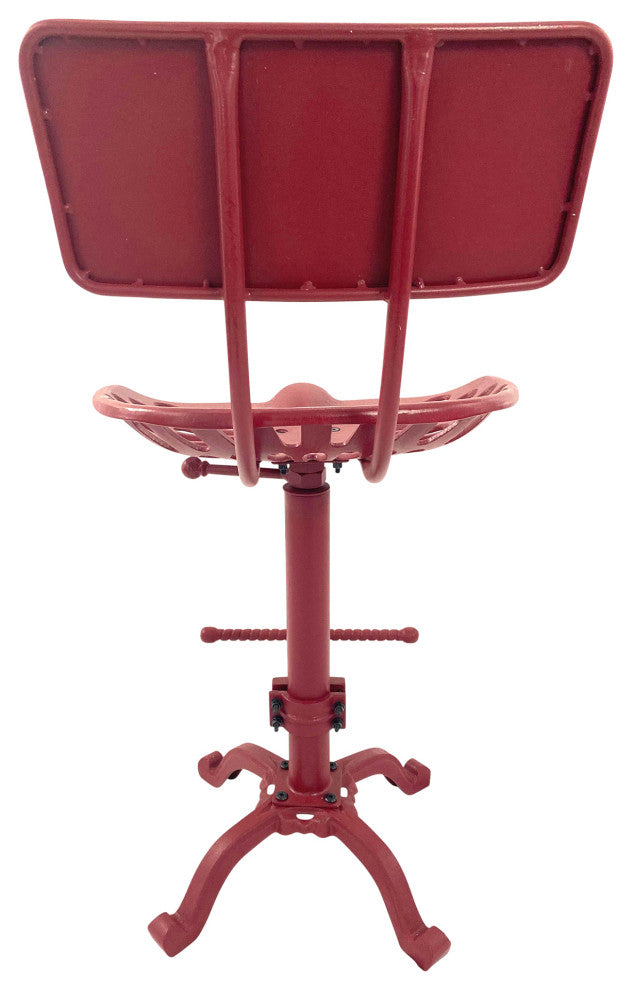 August Tractor Seat Stool With Back, Red