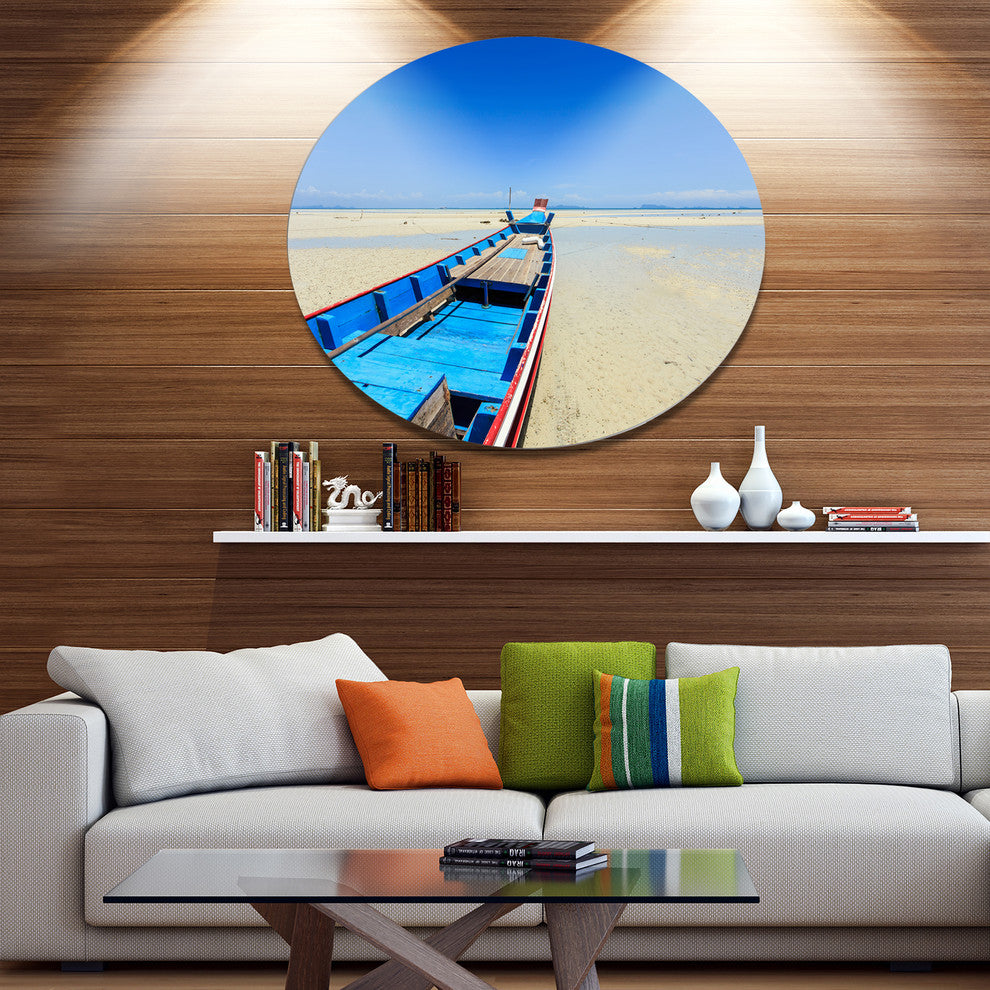 Long Tail Boat Stand At The Beach, Seashore Round Wall Art, 36"