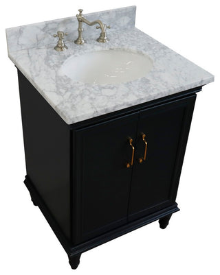 25" Single Vanity, Dark Gray Finish With White Carrara  And Oval Sink