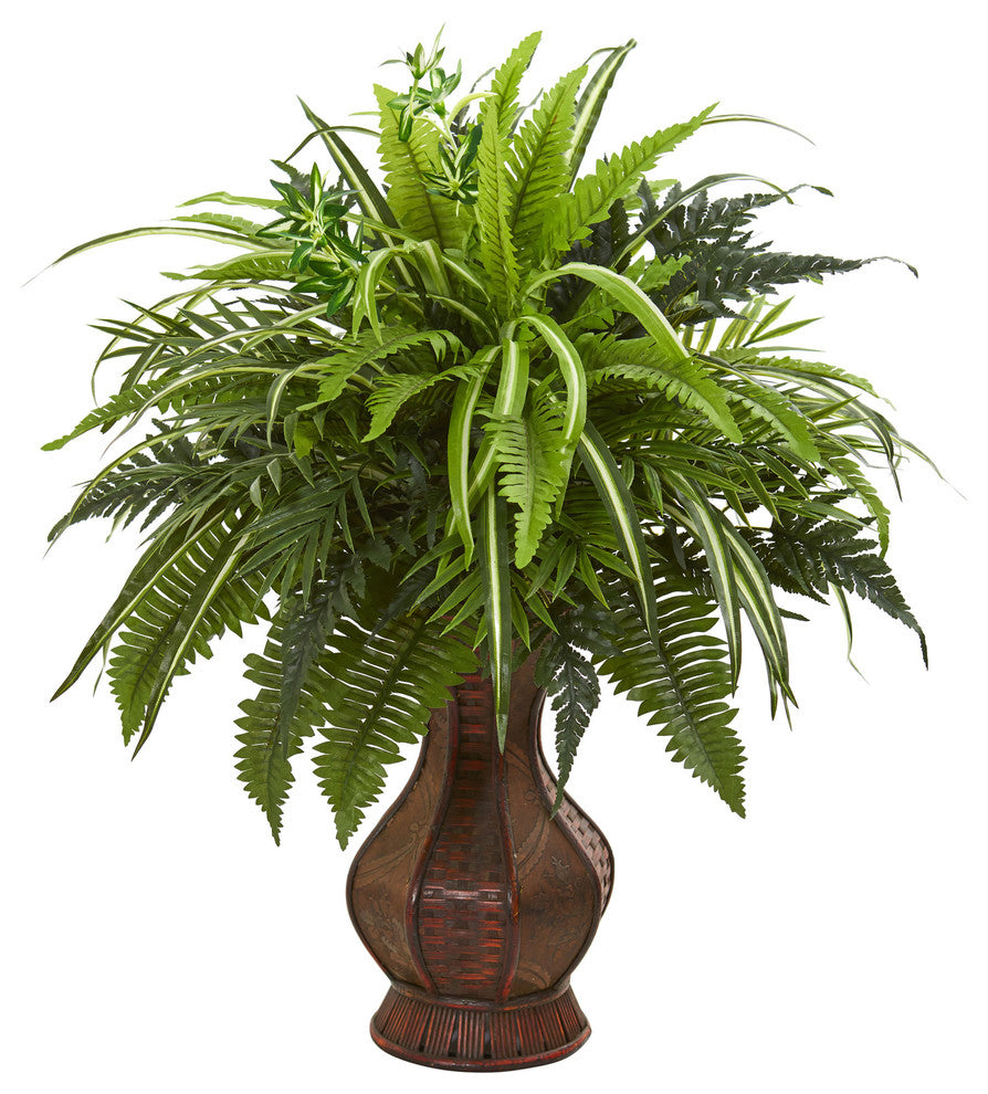 26" Mixed Greens and Fern Artificial Plant in Decorative Planter