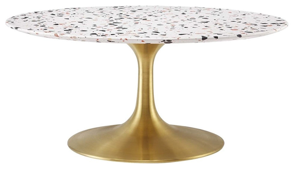 Modway Lippa 36" Round Modern Terrazzo & Metal Coffee Table in Gold/White