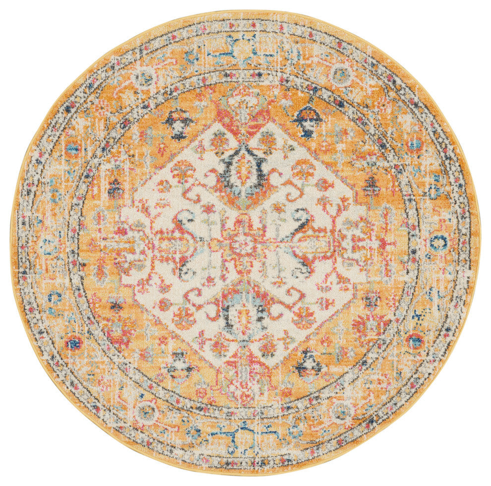 Nourison Passion 4' x Round Ivory/Yellow Bohemian Indoor Area Rug