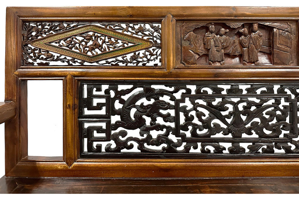 Consigned Late 19th Century Chinese Carved Hall Bench, Love Seat