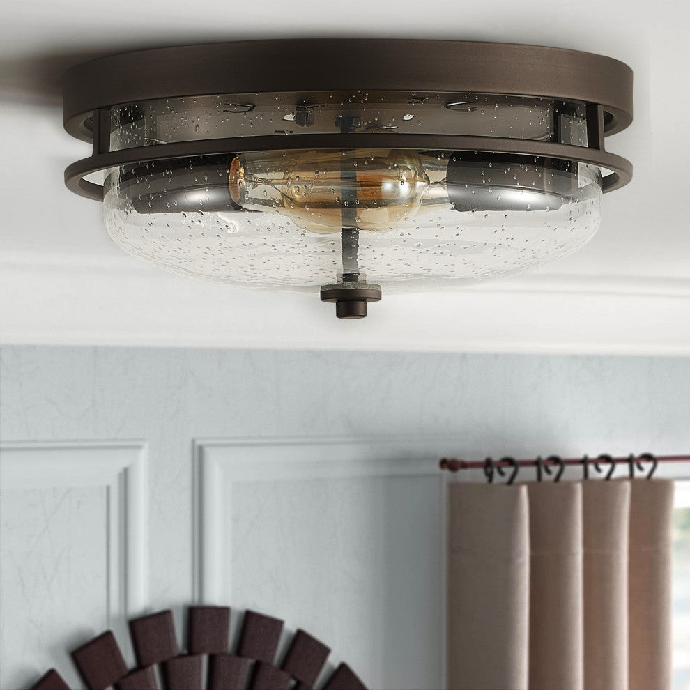 Vintage 2-Light Glass Style Flush Mount Metal Ceiling Light