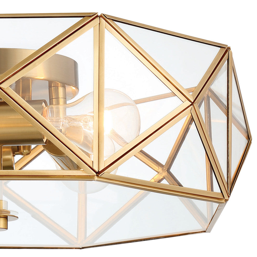 4 Light 16.93" Unique/Statement Geometric Flush Mount, Brass Dust