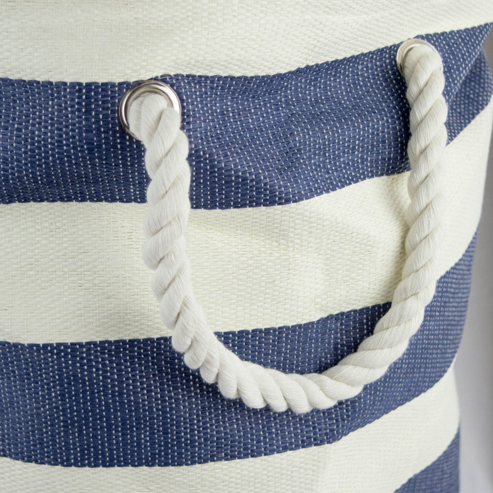 Paper Bin Stripe Nautical Blue Round Large 20x15"x15"