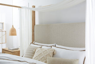 Retreat Pole Rattan King Upholstered Poster Bed WithCanopy