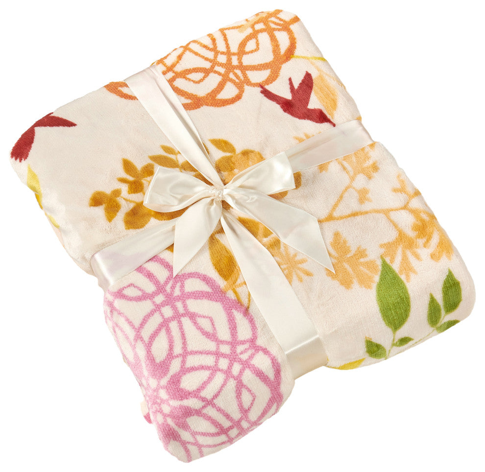Floral Printed Flannel Throw, Begonia