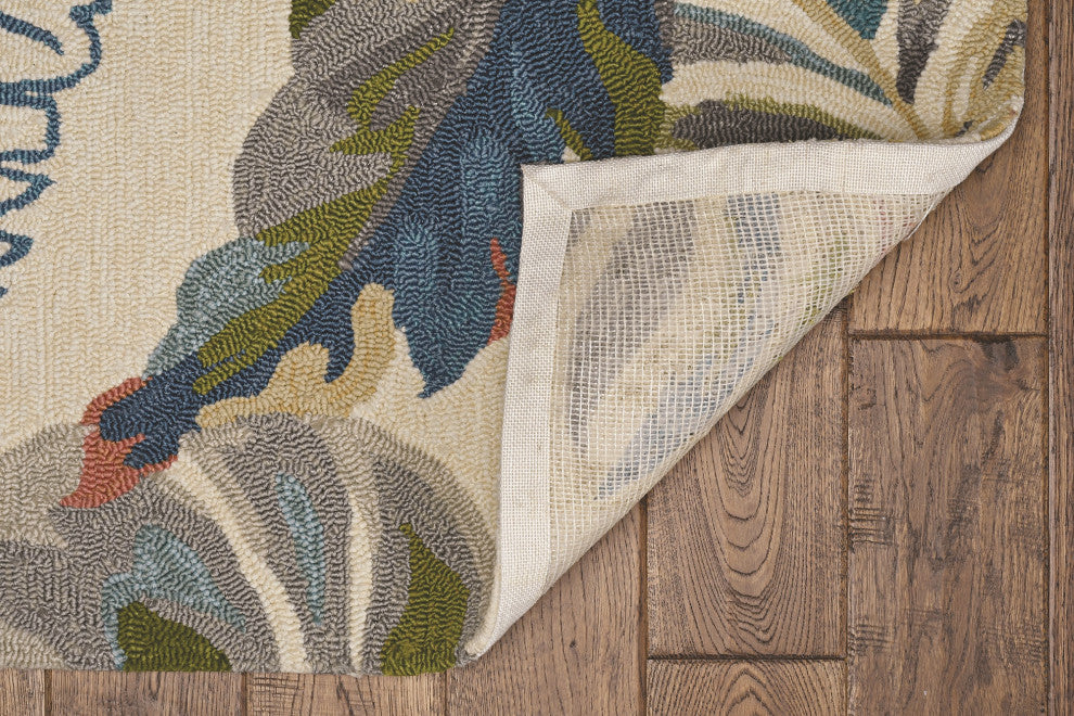 Harbor Ivory/Teal Palms Indoor/Outdoor Accent Rug, 7'6" X 9'6"