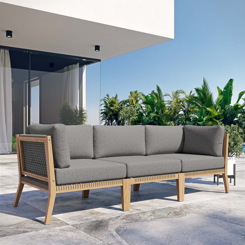Clearwater Outdoor Patio Teak Wood Sofa, Gray Graphite